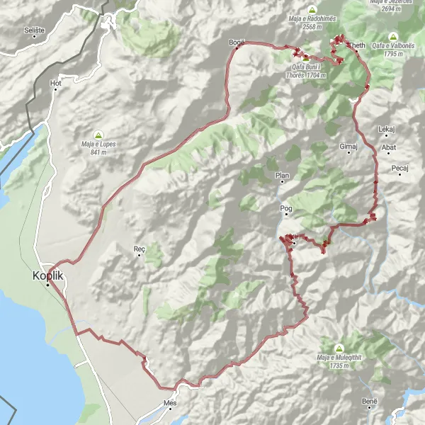 Map miniature of "Gravel Adventure to Discover Maja Gollobordës and Beyond" cycling inspiration in Veri, Albania. Generated by Tarmacs.app cycling route planner