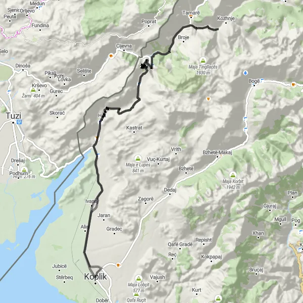 Map miniature of "Tamarë Loop" cycling inspiration in Veri, Albania. Generated by Tarmacs.app cycling route planner