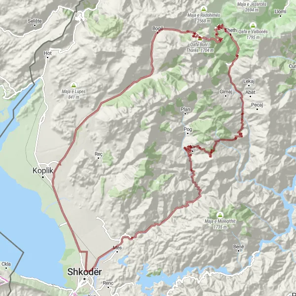 Map miniature of "The Gravel Adventure" cycling inspiration in Veri, Albania. Generated by Tarmacs.app cycling route planner