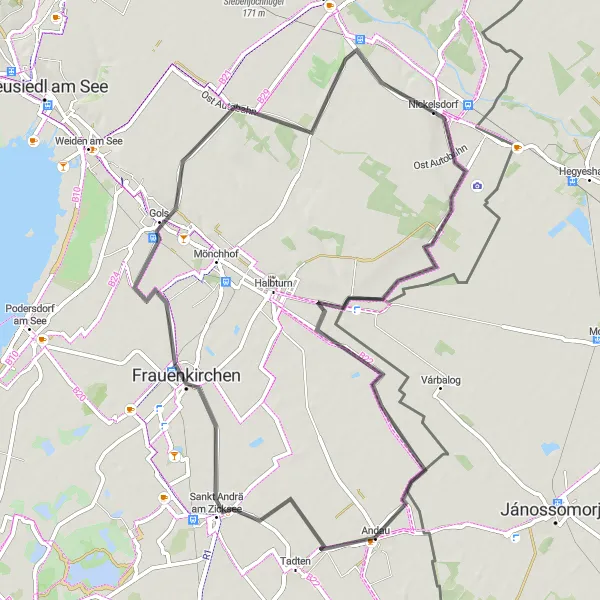 Map miniature of "Around Saint Andrä am Zicksee" cycling inspiration in Burgenland, Austria. Generated by Tarmacs.app cycling route planner