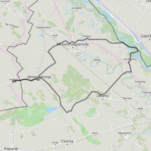 Karten-Miniaturansicht der Radinspiration "Radtour von Andau nach Mosonmagyaróvár" in Burgenland, Austria. Erstellt vom Tarmacs.app-Routenplaner für Radtouren