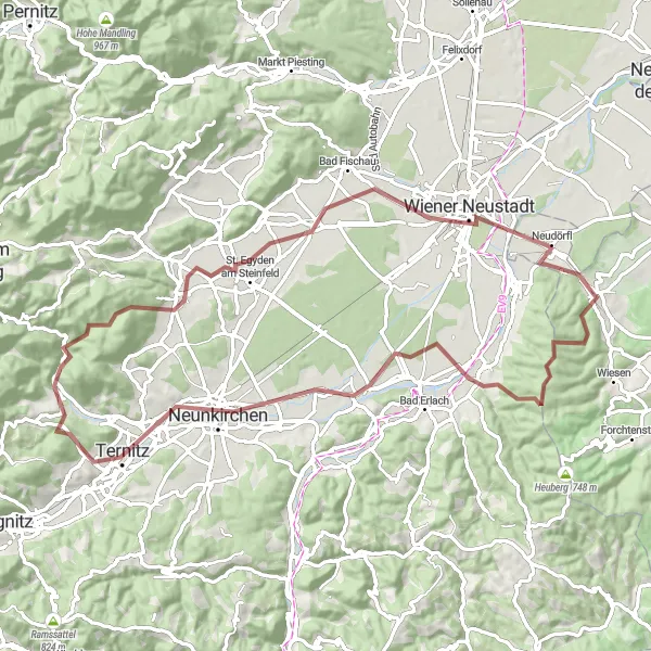 Map miniature of "Gravel Journey: Bad Sauerbrunn - Pfaffenstein Exploration" cycling inspiration in Burgenland, Austria. Generated by Tarmacs.app cycling route planner