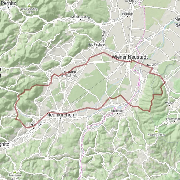 Miniaturní mapa "Gravelová trasa z Bad Sauerbrunn" inspirace pro cyklisty v oblasti Burgenland, Austria. Vytvořeno pomocí plánovače tras Tarmacs.app