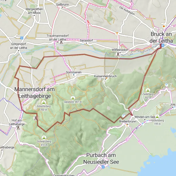 Karten-Miniaturansicht der Radinspiration "Wald- und Burgenabenteuer" in Burgenland, Austria. Erstellt vom Tarmacs.app-Routenplaner für Radtouren