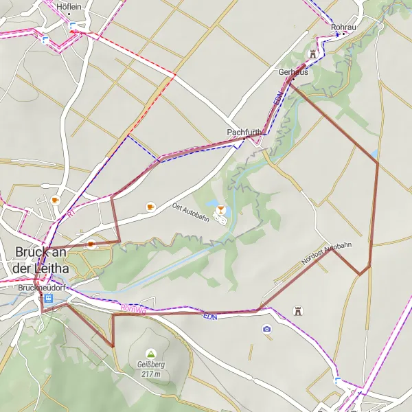 Zemljevid v pomanjšavi "Pot okoli Schloss Rohrau" kolesarske inspiracije v Burgenland, Austria. Generirano z načrtovalcem kolesarskih poti Tarmacs.app