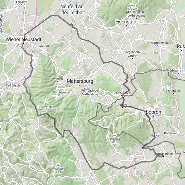 Map miniature of "Majestic Landscapes and Historic Landmarks" cycling inspiration in Burgenland, Austria. Generated by Tarmacs.app cycling route planner