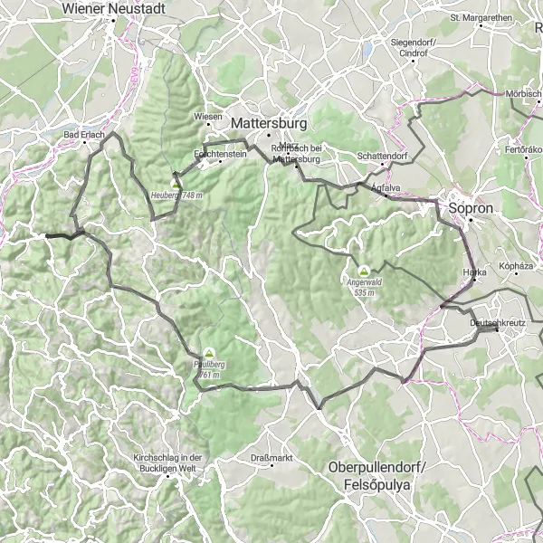 Kartminiatyr av "Bergspass och Dalar Loop" cykelinspiration i Burgenland, Austria. Genererad av Tarmacs.app cykelruttplanerare