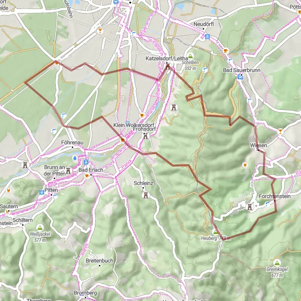 Kartminiatyr av "Forchtenstein och Heuberg Grusväg Loop" cykelinspiration i Burgenland, Austria. Genererad av Tarmacs.app cykelruttplanerare