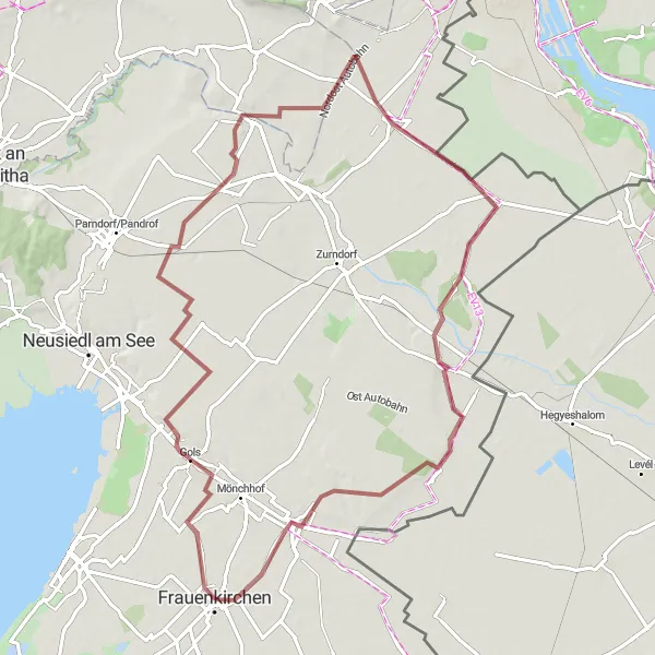 Mapa miniatúra "Gravelový okruh cez Gols, Potzneusiedl, Deutsch Jahrndorf, Nickelsdorf a Halbturn" cyklistická inšpirácia v Burgenland, Austria. Vygenerované cyklistickým plánovačom trás Tarmacs.app