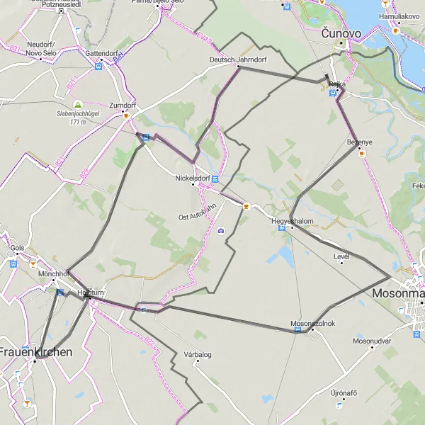 Map miniature of "Nature and Culture" cycling inspiration in Burgenland, Austria. Generated by Tarmacs.app cycling route planner