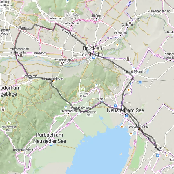 Mapa miniatúra "Cyklotrasa okolo Golsu s prekážkou 356 m" cyklistická inšpirácia v Burgenland, Austria. Vygenerované cyklistickým plánovačom trás Tarmacs.app