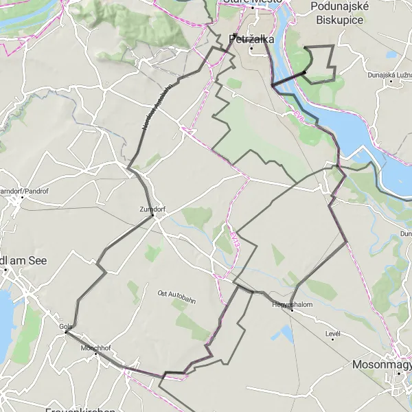 Map miniature of "Gols to Rajka Loop" cycling inspiration in Burgenland, Austria. Generated by Tarmacs.app cycling route planner