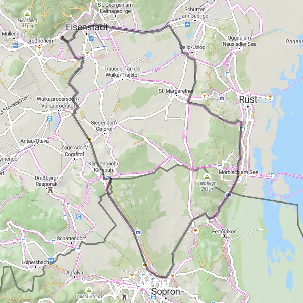 Mapa miniatúra "Cyklotrasa Eisenstadt - Mörbisch am See" cyklistická inšpirácia v Burgenland, Austria. Vygenerované cyklistickým plánovačom trás Tarmacs.app