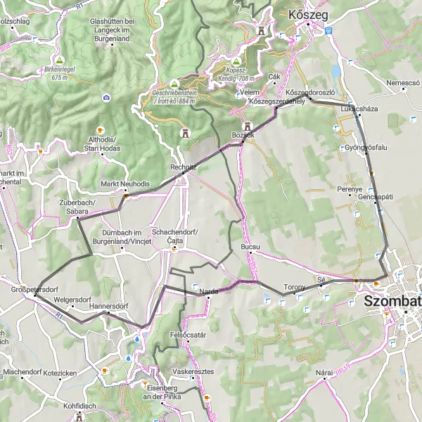 Kartminiatyr av "Markt Neuhodis - Großpetersdorf Vägcykling" cykelinspiration i Burgenland, Austria. Genererad av Tarmacs.app cykelruttplanerare