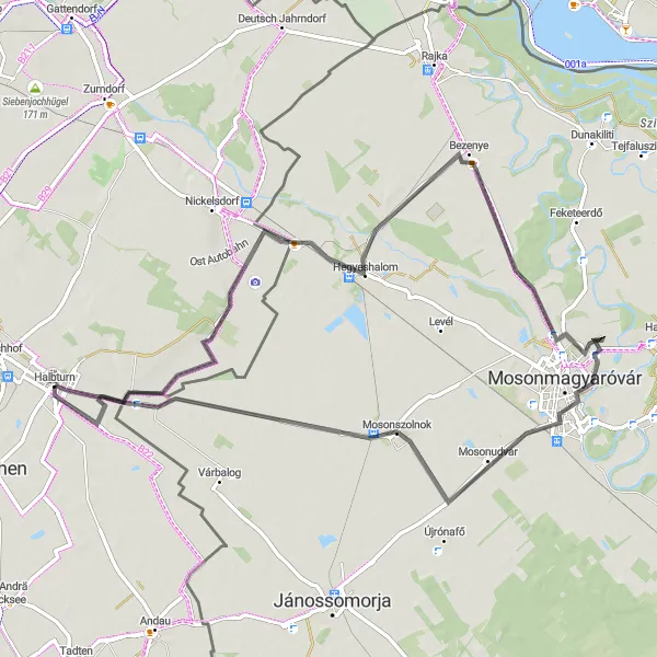 Mapa miniatúra "Cyklistická trasa cez Halbturn" cyklistická inšpirácia v Burgenland, Austria. Vygenerované cyklistickým plánovačom trás Tarmacs.app