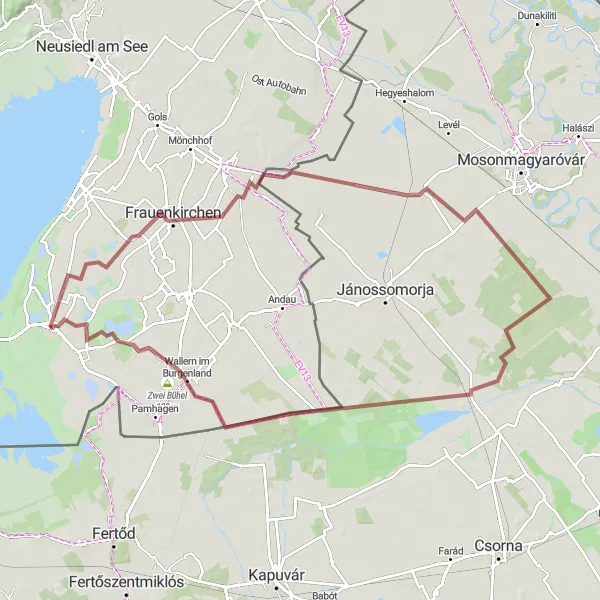 Kartminiatyr av "Grusvei sykkeltur til Frauenkirchen" sykkelinspirasjon i Burgenland, Austria. Generert av Tarmacs.app sykkelrutoplanlegger
