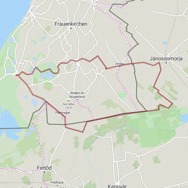 Map miniature of "Journey through Andau and Apetlon" cycling inspiration in Burgenland, Austria. Generated by Tarmacs.app cycling route planner