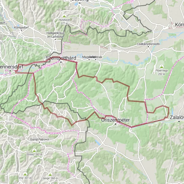 Miniaturekort af cykelinspirationen "Grusvej cykelrute til Jennersdorf" i Burgenland, Austria. Genereret af Tarmacs.app cykelruteplanlægger