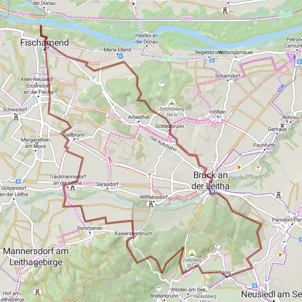 Zemljevid v pomanjšavi "Skriti dragulji Kobla in Kalvarienberga" kolesarske inspiracije v Burgenland, Austria. Generirano z načrtovalcem kolesarskih poti Tarmacs.app