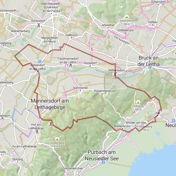 Mapa miniatúra "Gravel Königshof Safari" cyklistická inšpirácia v Burgenland, Austria. Vygenerované cyklistickým plánovačom trás Tarmacs.app