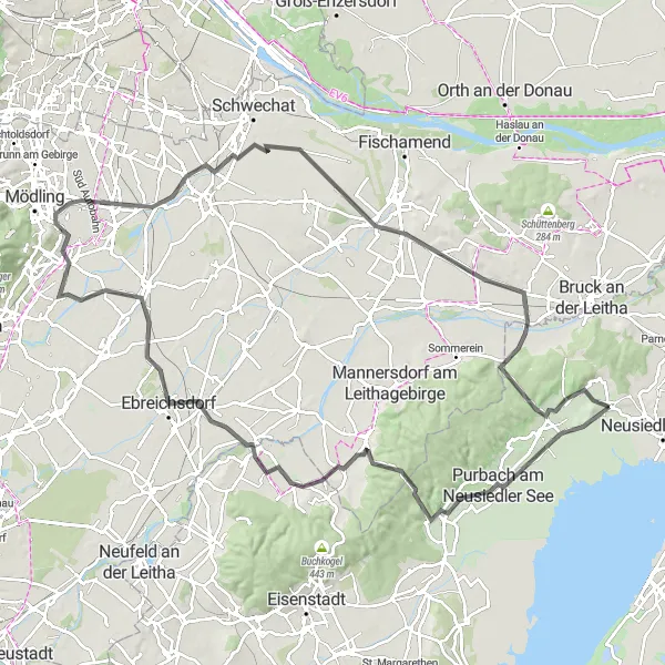 Map miniature of "Burgenland Road Adventure" cycling inspiration in Burgenland, Austria. Generated by Tarmacs.app cycling route planner