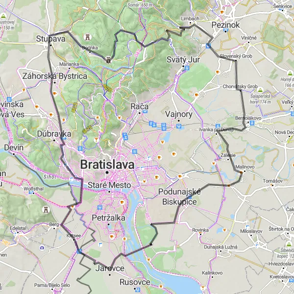 Kartminiatyr av "Äventyrliga bergsrundan" cykelinspiration i Burgenland, Austria. Genererad av Tarmacs.app cykelruttplanerare