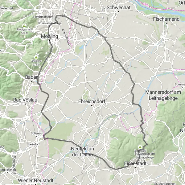 Kartminiatyr av "Neufeld an der Leitha till Stotzingberg Landsväg Cykeltur" cykelinspiration i Burgenland, Austria. Genererad av Tarmacs.app cykelruttplanerare