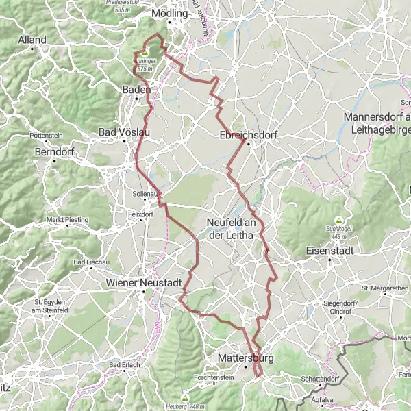 Kartminiatyr av "Sykkeltur til Anninger og Gumpoldskirchen" sykkelinspirasjon i Burgenland, Austria. Generert av Tarmacs.app sykkelrutoplanlegger
