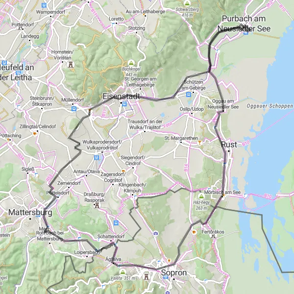 Map miniature of "Burgenland Lake District Loop" cycling inspiration in Burgenland, Austria. Generated by Tarmacs.app cycling route planner