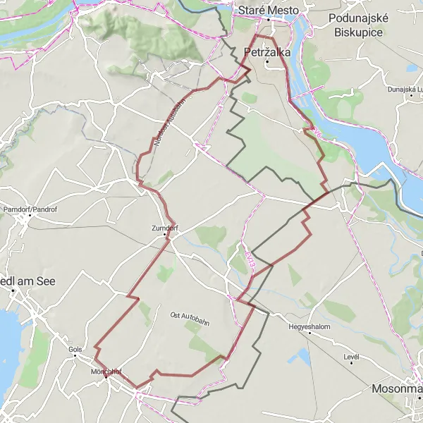 Miniatura mapy "Trasa Gravelowa przez Rusovce i Nova Rock" - trasy rowerowej w Burgenland, Austria. Wygenerowane przez planer tras rowerowych Tarmacs.app