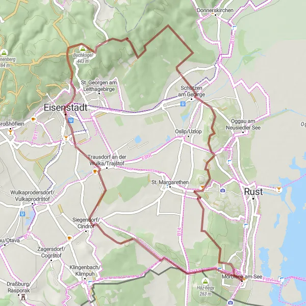 Miniatuurkaart van de fietsinspiratie "Gravelavontuur rond Mörbisch am See" in Burgenland, Austria. Gemaakt door de Tarmacs.app fietsrouteplanner