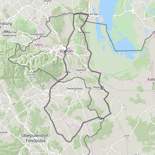 Karttaminiaatyyri "Sopron kierros" pyöräilyinspiraatiosta alueella Burgenland, Austria. Luotu Tarmacs.app pyöräilyreittisuunnittelijalla