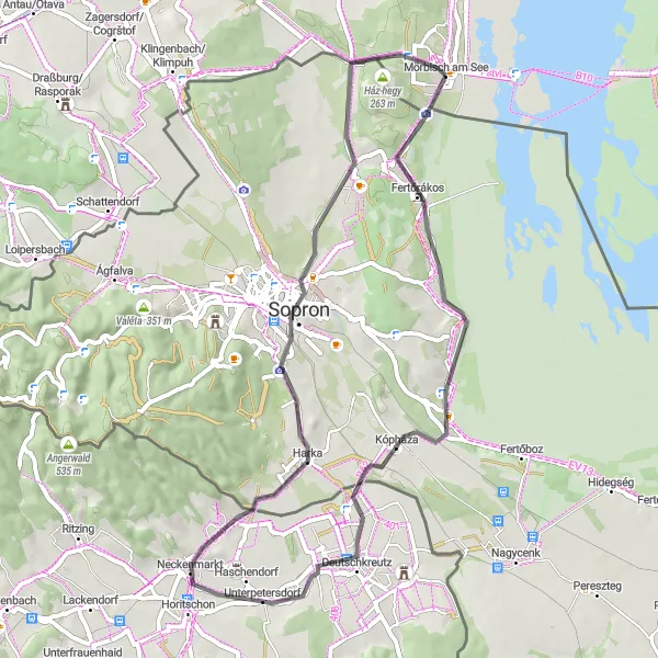 Map miniature of "Mörbisch am See - Road Cycling Exploration" cycling inspiration in Burgenland, Austria. Generated by Tarmacs.app cycling route planner