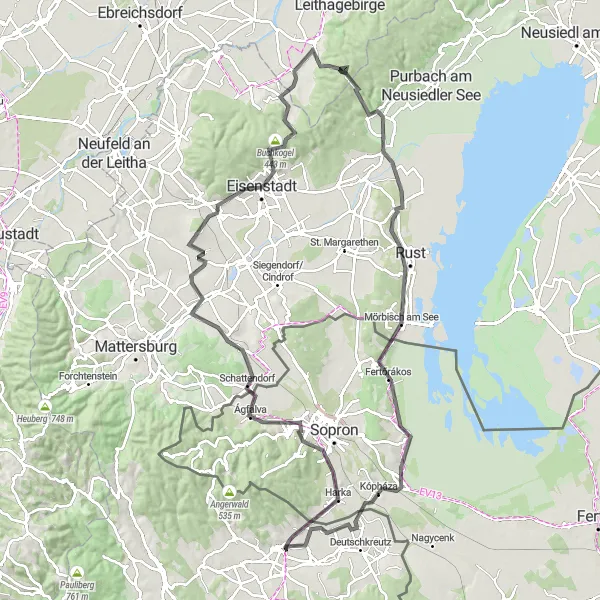 Miniatua del mapa de inspiración ciclista "Ruta ciclista por Harka - Schloss Samersdorf" en Burgenland, Austria. Generado por Tarmacs.app planificador de rutas ciclistas