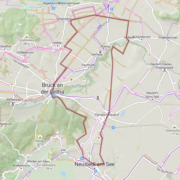 Miniatura della mappa di ispirazione al ciclismo "Giro in bicicletta Gravel Geißberg" nella regione di Burgenland, Austria. Generata da Tarmacs.app, pianificatore di rotte ciclistiche