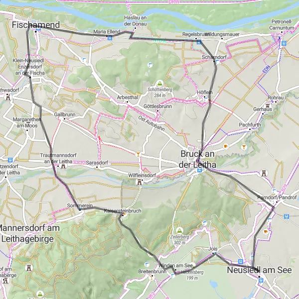 Miniatura della mappa di ispirazione al ciclismo "Giro in bicicletta su strada Ruine Tabor" nella regione di Burgenland, Austria. Generata da Tarmacs.app, pianificatore di rotte ciclistiche