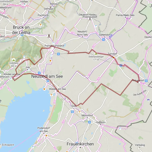 Miniaturní mapa "Trasa okružní cesty od Nickelsdorfu" inspirace pro cyklisty v oblasti Burgenland, Austria. Vytvořeno pomocí plánovače tras Tarmacs.app