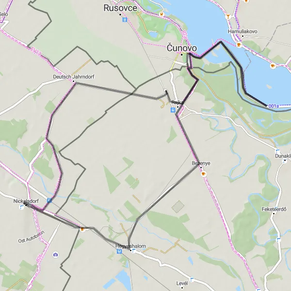 Map miniature of "Nickelsdorf - Hegyeshalom Loop" cycling inspiration in Burgenland, Austria. Generated by Tarmacs.app cycling route planner