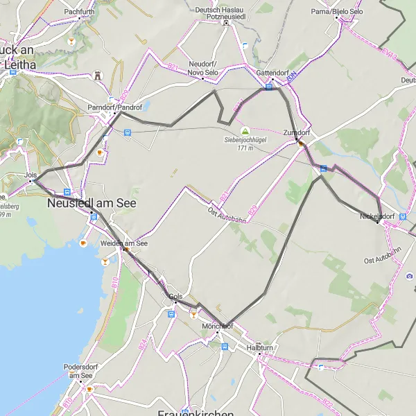 Zemljevid v pomanjšavi "Kolesarska pot preko Golsa in Joisa" kolesarske inspiracije v Burgenland, Austria. Generirano z načrtovalcem kolesarskih poti Tarmacs.app