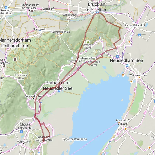 Mapa miniatúra "Gravel trasa cez Seehof a Donnerskirchen" cyklistická inšpirácia v Burgenland, Austria. Vygenerované cyklistickým plánovačom trás Tarmacs.app