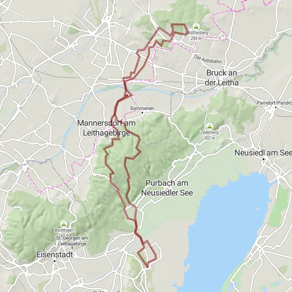 Karttaminiaatyyri "Oggau - Donnerskirchen Challenge" pyöräilyinspiraatiosta alueella Burgenland, Austria. Luotu Tarmacs.app pyöräilyreittisuunnittelijalla