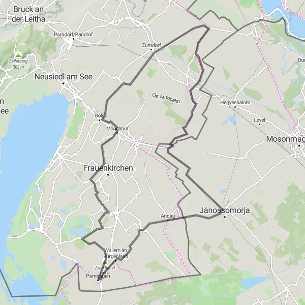 Map miniature of "Burgenland Road Adventure" cycling inspiration in Burgenland, Austria. Generated by Tarmacs.app cycling route planner