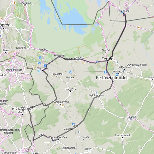 Kartminiatyr av "Pamhagen - Fertőszentmiklós - Türkenturm cykeltur" cykelinspiration i Burgenland, Austria. Genererad av Tarmacs.app cykelruttplanerare