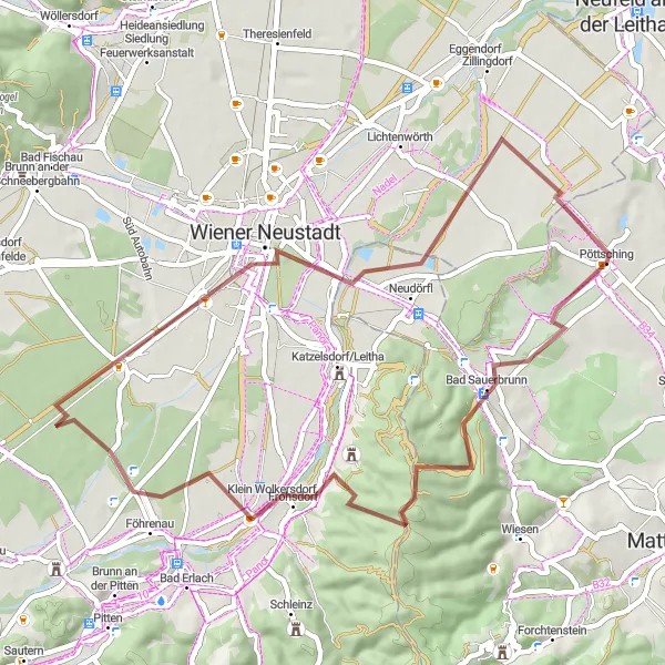 Miniatura della mappa di ispirazione al ciclismo "Percorso storico e culturale" nella regione di Burgenland, Austria. Generata da Tarmacs.app, pianificatore di rotte ciclistiche