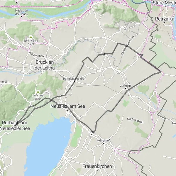 Mapa miniatúra "Trasa okolo Jazera Nezider (road)" cyklistická inšpirácia v Burgenland, Austria. Vygenerované cyklistickým plánovačom trás Tarmacs.app