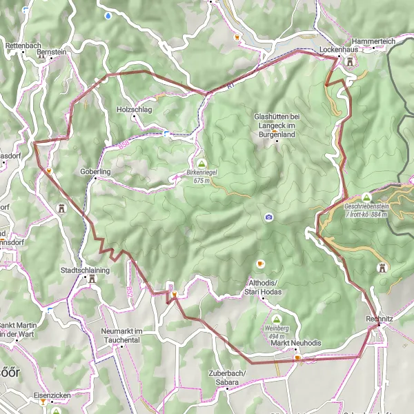 Map miniature of "Enchanting Gravel Route through Natural Landmarks" cycling inspiration in Burgenland, Austria. Generated by Tarmacs.app cycling route planner