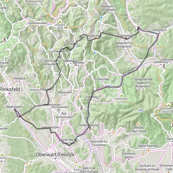 Miniaturekort af cykelinspirationen "Scenisk asfaltcykelrute til Unterschützen" i Burgenland, Austria. Genereret af Tarmacs.app cykelruteplanlægger