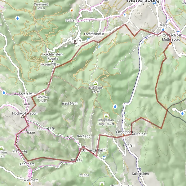 Map miniature of "Scenic Gravel Route" cycling inspiration in Burgenland, Austria. Generated by Tarmacs.app cycling route planner