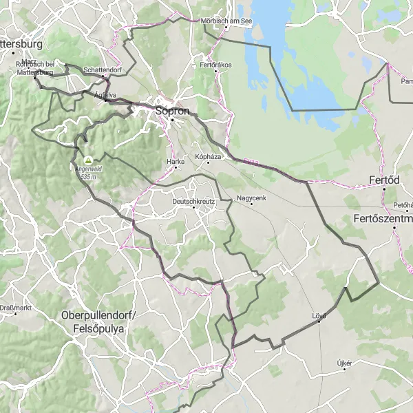 Zemljevid v pomanjšavi "Kolesarska pot Rohrbach pri Mattersburgu" kolesarske inspiracije v Burgenland, Austria. Generirano z načrtovalcem kolesarskih poti Tarmacs.app