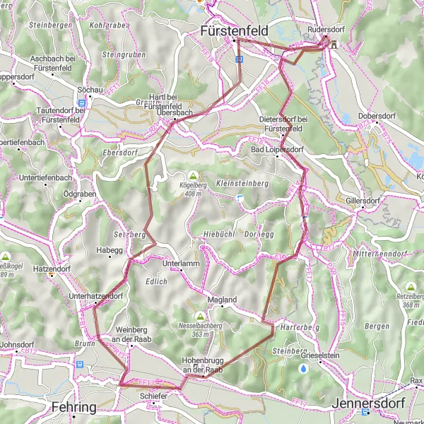 Miniatuurkaart van de fietsinspiratie "Gravelavontuur rond Bad Loipersdorf" in Burgenland, Austria. Gemaakt door de Tarmacs.app fietsrouteplanner